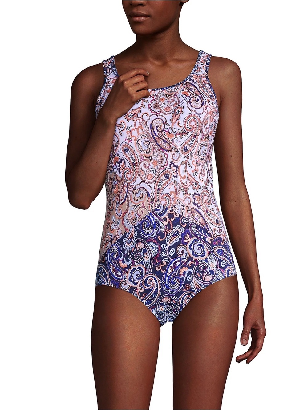 Lands' End Paisley swimsuit in Pink and Navy pattern 0076